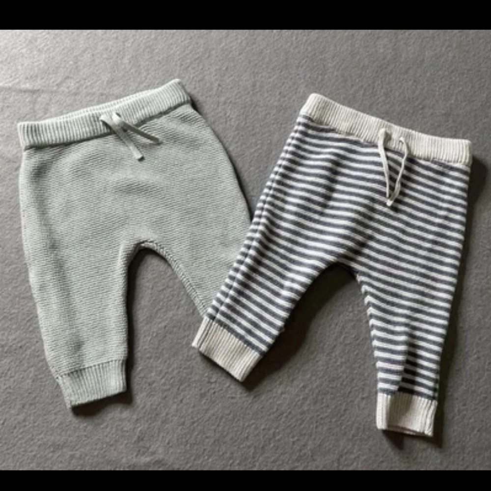 Carters LOT Thick Knit Pants 2 Pairs Boys Girls Unisex 9 Mo Light Green Striped